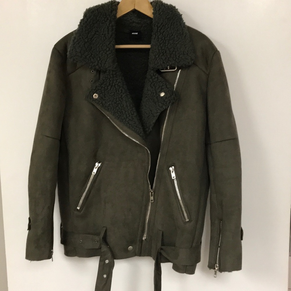 Boutique Olive Sherpa Faux Suede Moto Jacket